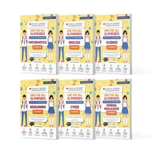 One For All Olympiad Previous Years' Solved Papers Class 6 (Set of 6 Books) Maths, English, Science, Reasoning, Cyber & General Knowledge (For 2024-25 Exam)