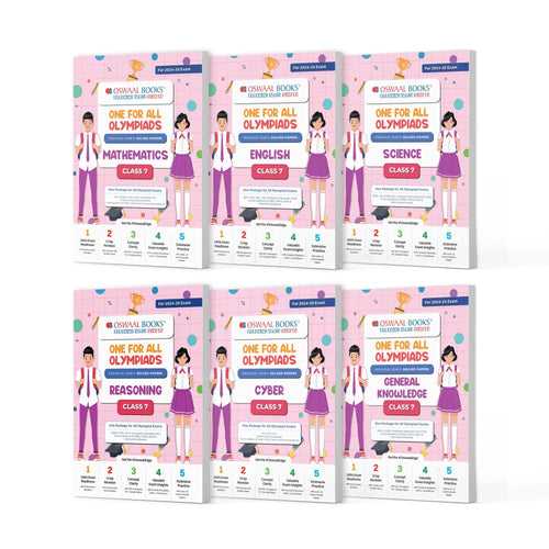 One For All Olympiad Previous Years' Solved Papers Class 7 (Set of 6 Books) Maths, English, Science, Reasoning, Cyber & General Knowledge (For 2024-25 Exam)