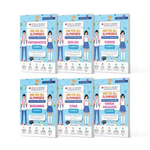 One For All Olympiad Previous Years' Solved Papers Class 8 (Set of 6 Books) Maths, English, Science, Reasoning, Cyber & General Knowledge (For 2024-25 Exam)