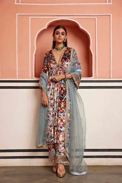 Kaftan Pant Set With Optional Organza Dupatta