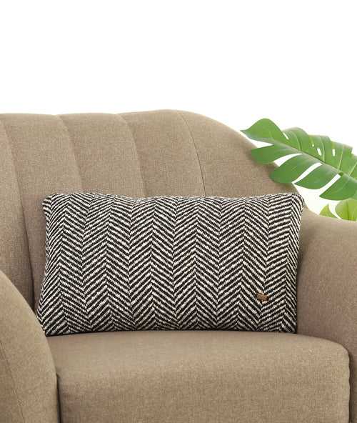 Herringbone Black & Natural Cotton Knitted Decorative 12 X 20 Inches Cushion Cover