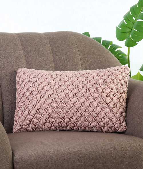 Popcorn Knit Cameo Pink Cotton Knitted Decorative 12 X 20 Inches Cushion Cover