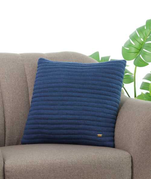 Waseme Navy Melange Cotton Knitted Quilted Decorative 18 X 18 Inches Cushion Cover