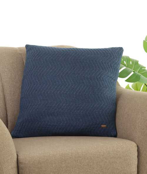 ZIG-ZAG Cotton Knitted Decorative Cushion Cover (Navy Mélange & Natural Mélange)