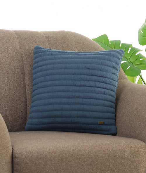 Stripes Steel Blue Quilted Cotton Knitted Decorative 16 X 16 Inches Cushion Cover