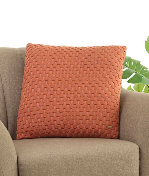 Bubbles Rust & Natural Quilted Cotton Knitted Decorative 18 X 18 Inches Cushion Cover