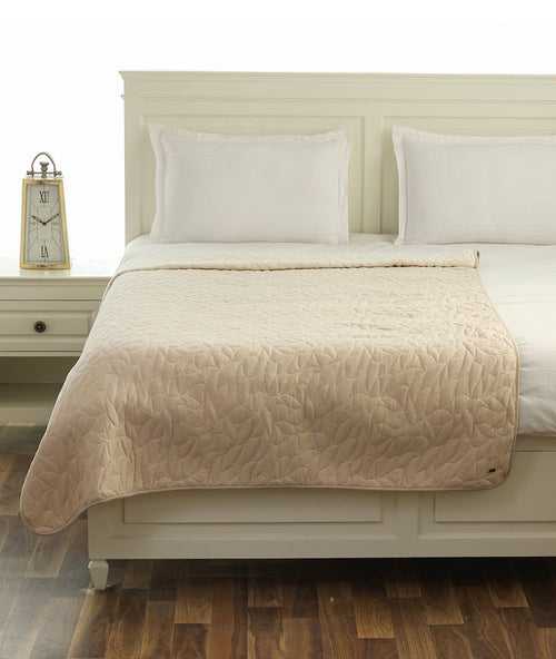 Garden Beauty Cotton Knitted Single Bed Dohar / Quilt (Pale Whisper & Natural)