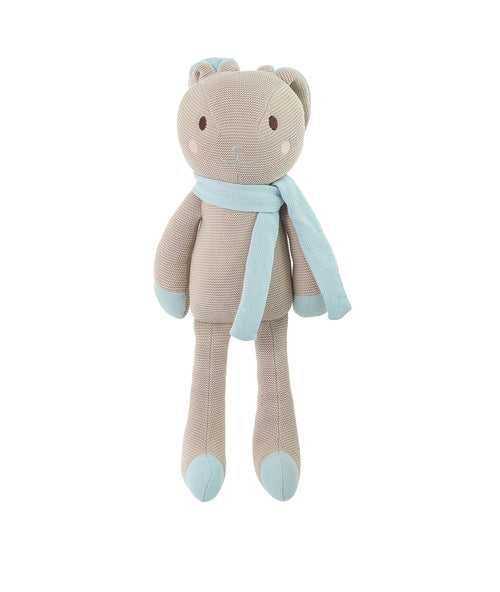 Berry Bunny Cotton Knitted Stuffed Soft Toy (Pale Whisper & Baby Blue)