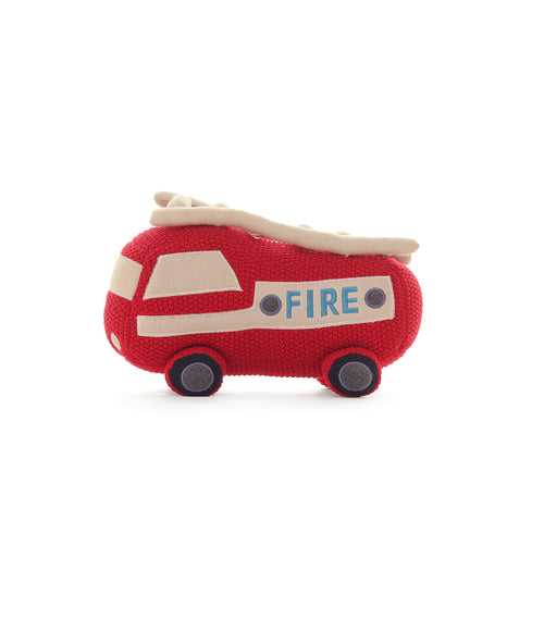 Fire Bus Cotton Knitted Stuffed Soft Toy (Red Natural)