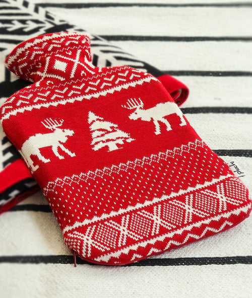 X-Citing X-Mas Non Allergic Cotton Hot Water Bottle Cover in Red Color
