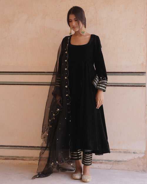 Makhmal black anarkali set