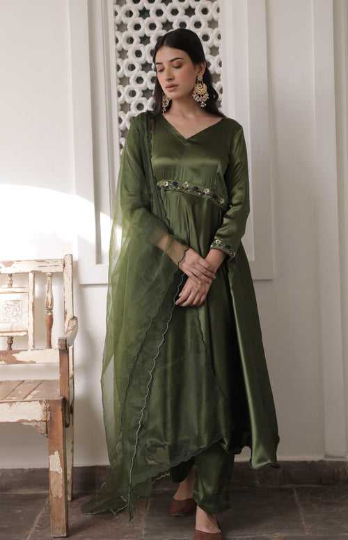 Ghazal Pine Green Anarkali Set