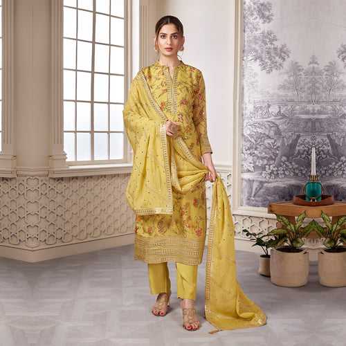 Bright yellow printed pant kurta set