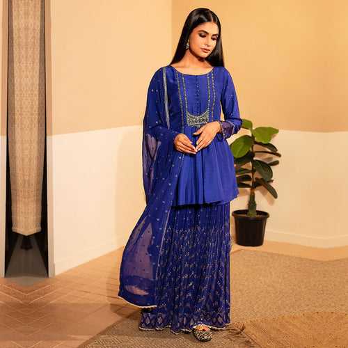 Navy Blue Fit & Flare Kurti Garara Set