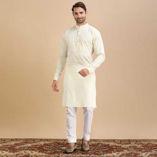 Cream Symphony  Dapper Men's Plain Kurta