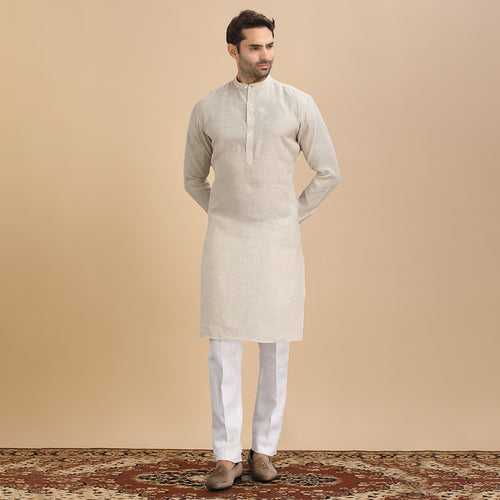 Sophistication Men's Light Fawn Plain Kurta