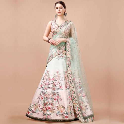 Light Cyan and White Floral Lehenga Set