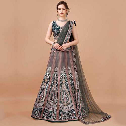 Grey Green Banarsi Lehenga Set