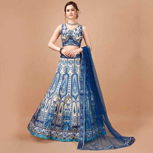 Electric Blue and White Lehenga Set