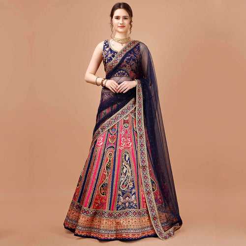 Navy Blue and Fuschia Pink Lehenga Set