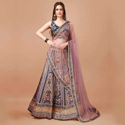 Plum Purple and Lilac Lehenga Set with Zari Embroidery