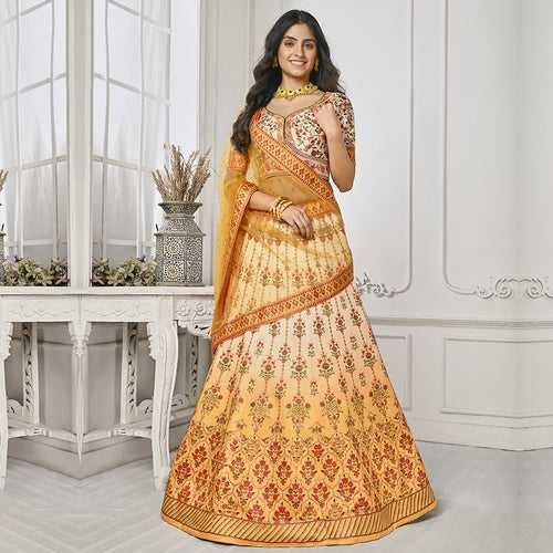 White and Mustard Lehenga Set