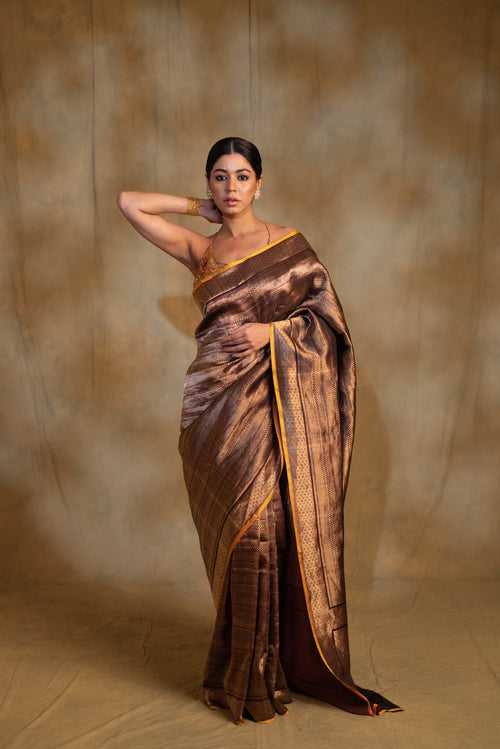 Chhath- Bronze Silk Banarasi Saree