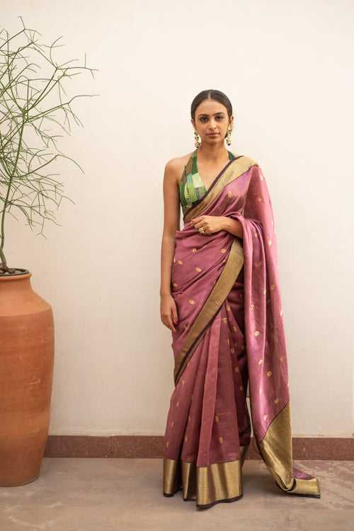 Janaki dark mauve- Mauve Silk Chanderi Saree