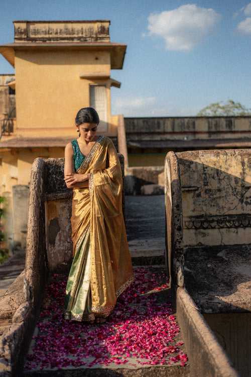 Kiara- Green and Gold Silk Chanderi  Saree