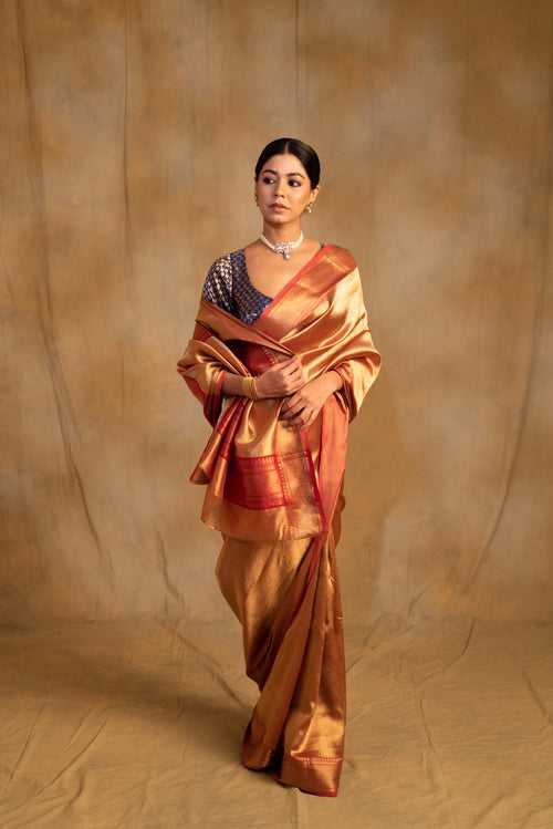 Kylee- Gold Silk Chanderi Saree