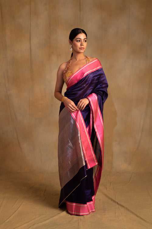 Vishu- Purple Silk Chanderi Saree