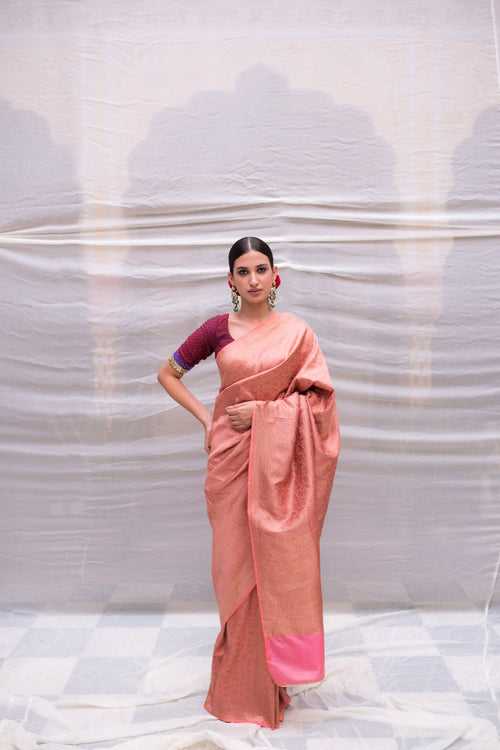 Minakshi- Pink Silk Brocade Banarasi Saree