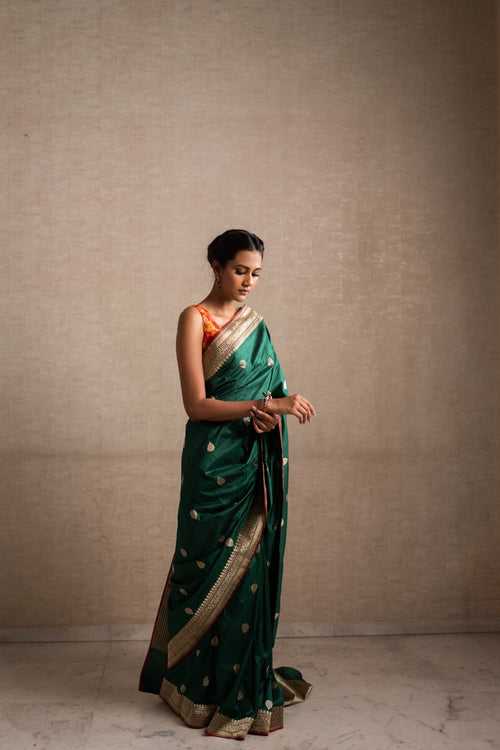 Arshiyaa- Green Silk Brocade Banarasi Saree