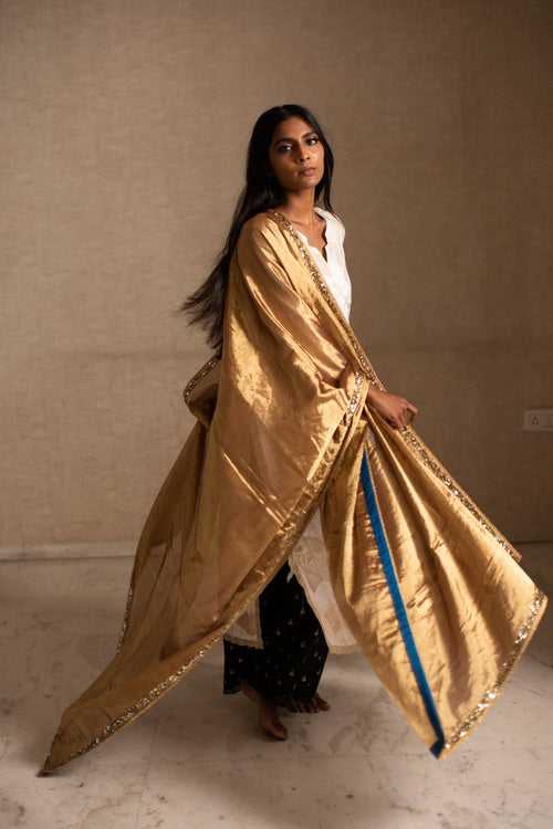 Aabha- Gold Silk Chanderi Tissue Upcycled Patchwork Dupatta