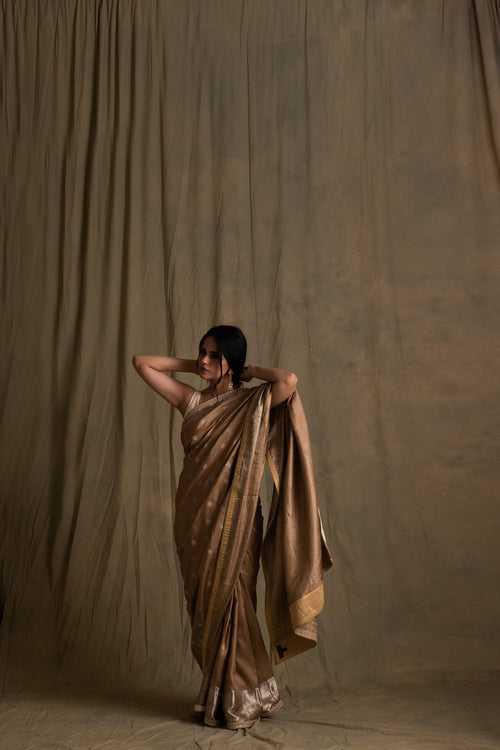 Oishi- Beige silk Upada Saree