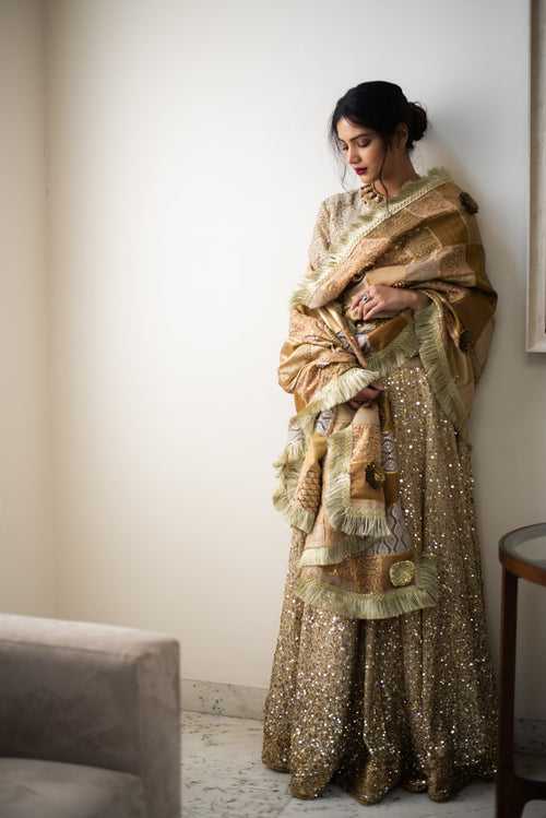 Rasa- Gold Silk Chanderi Lehenga