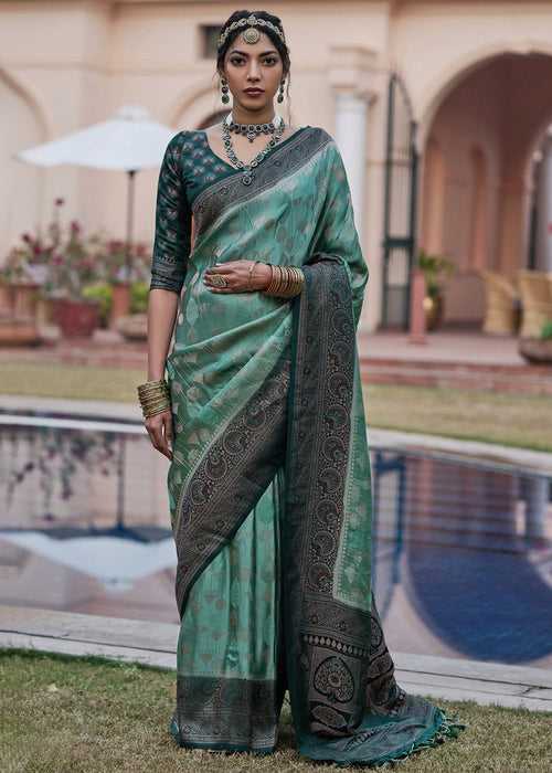 Alhambra Green Designer Satin Silk Saree