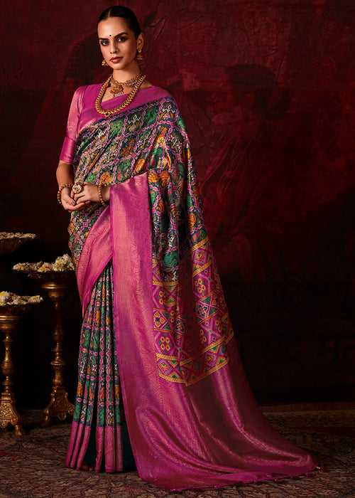 Shades Of Pink Patola Printed Silk Saree with Contrast Blouse