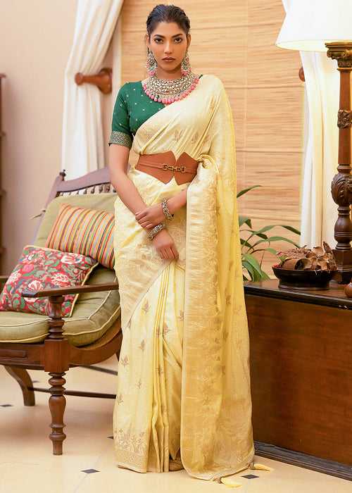 Light Yellow Woven Satin Silk Saree