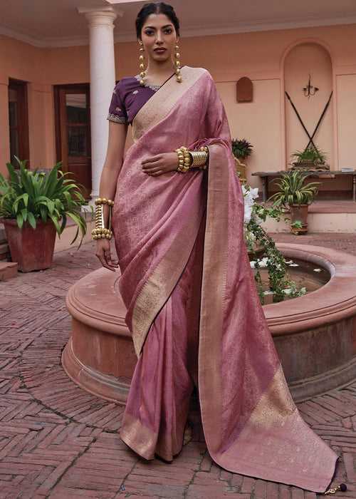 Brink Pink Woven Viscose Tissue Saree