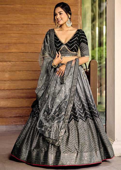 Shades Of Black Soft Net Lehenga Choli with Sequins & Thread Embroidery work