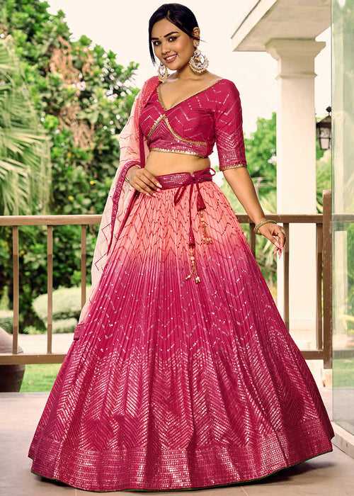 Shades Of Pink Soft Net Lehenga Choli with Sequins & Thread Embroidery work