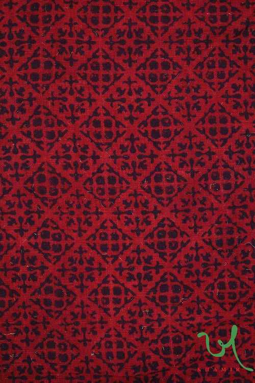 Red Black Blocks Ajrakh Kala Cotton Peti Fabric