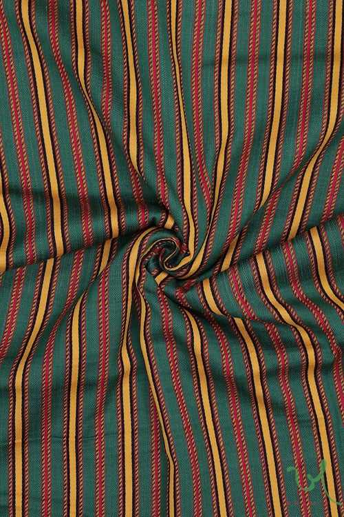 Green Yellow Stripes Handloom Mashru Fabric