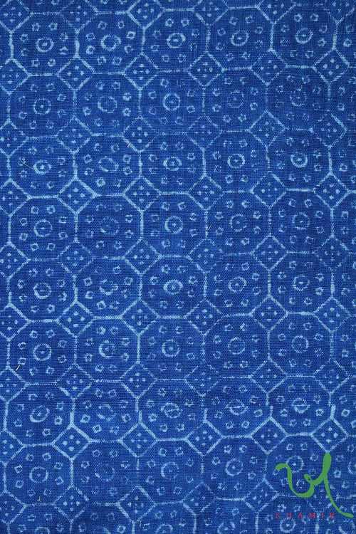 Indigo Octagon Ajrakh Kala Cotton Peti Fabric