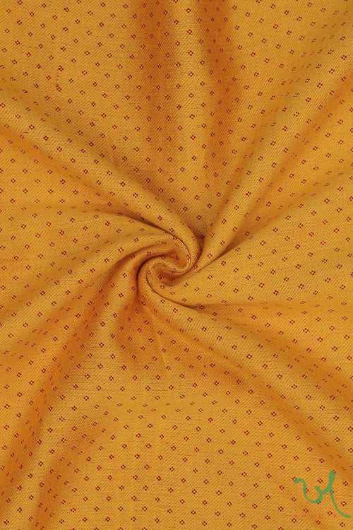 Yellow Red Dots Handloom Mashru Fabric
