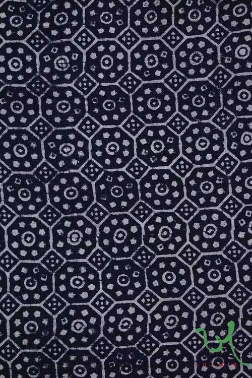 Black Octagon Ajrakh Kala Cotton Peti Fabric