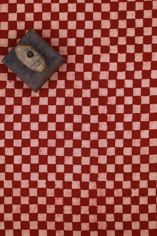 Red Chequered Pattern Modern Ajrakh Fabric