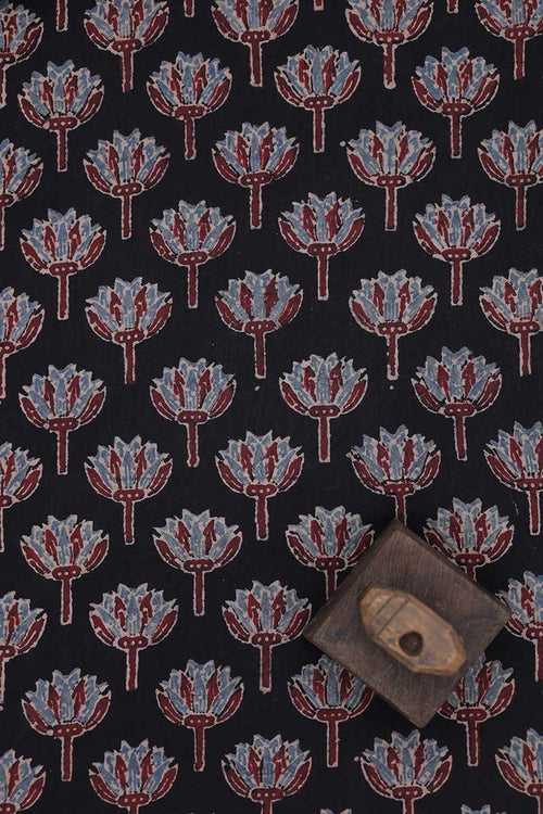 Black Lotus Ajrakh Fabric