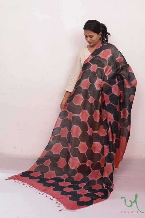 Salmon Hive Clamp Dye Tussar Silk Dupatta